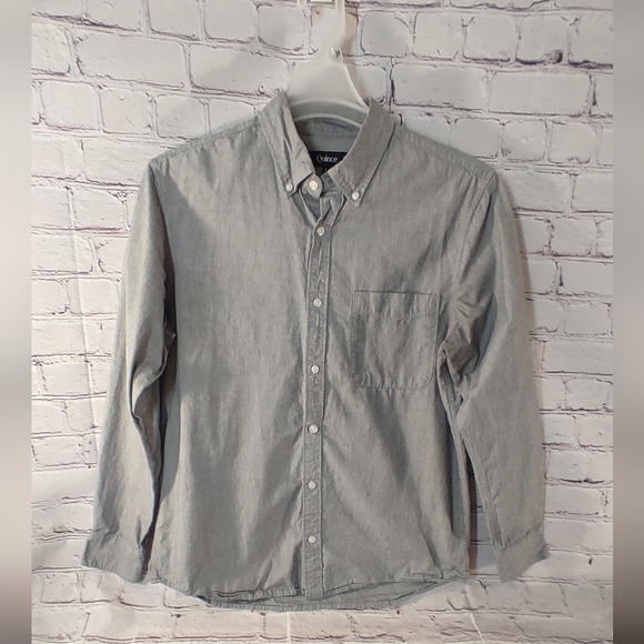 Quince Mens Button Down Grey Carbon Wash Micro Dobby Button Down Large Shirt - Picture 1 of 15